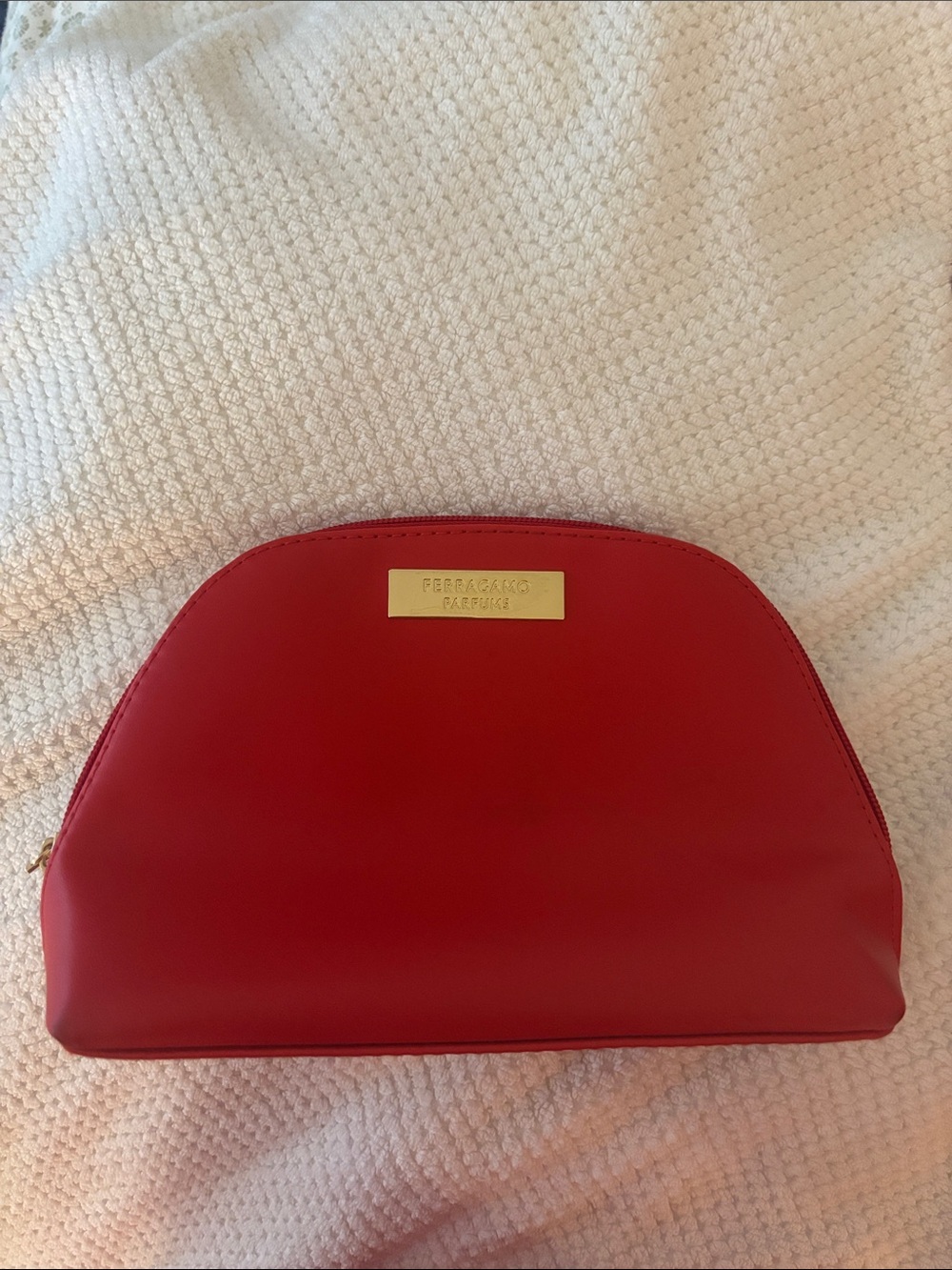 Salvatore Ferragamo Red Leather Cosmetic Case with Gold Plaque